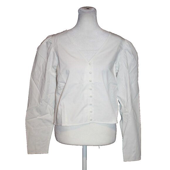Levi's White Cotton Button-Down Blouse Cropped Puff Sleeve Women's Size L NEW - Picture 1 of 2